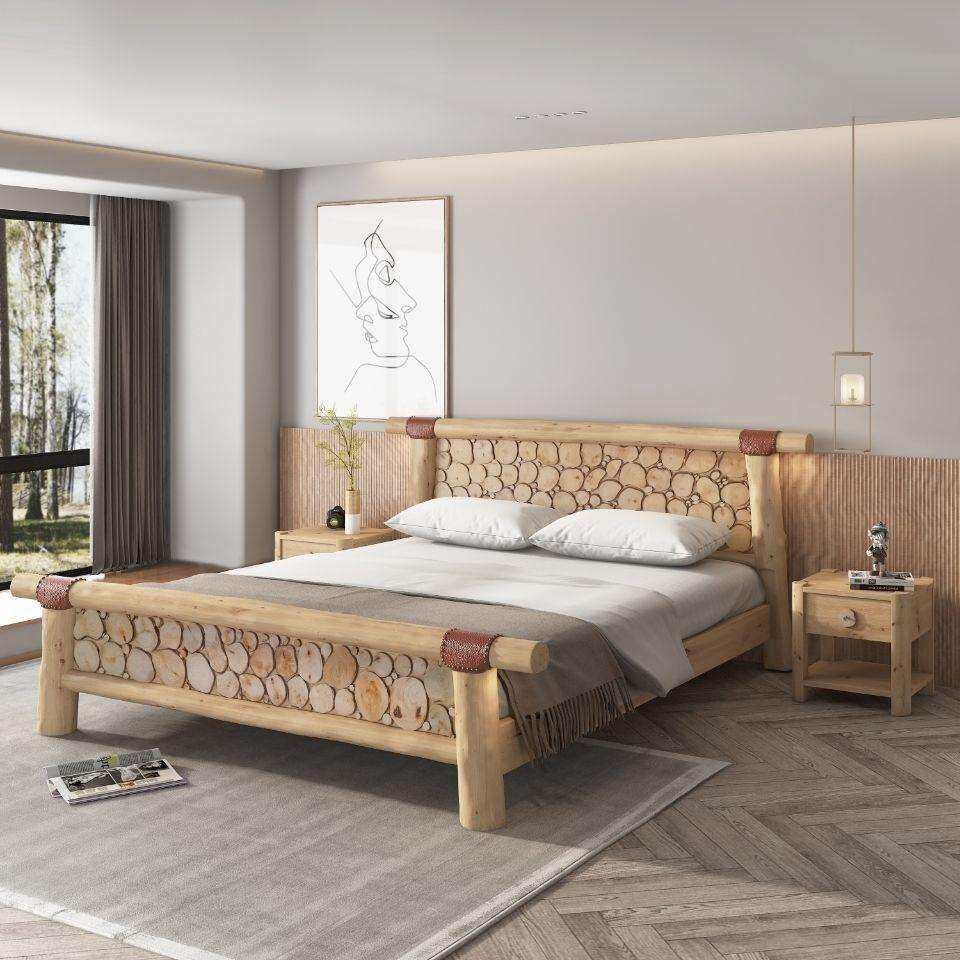 北欧全实木床香柏木双人床现代简约主卧床单人木板家用大床原木色