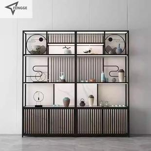 现代博古架茶室茶桌置物架中式多宝阁茶具收纳架办公室展示柜