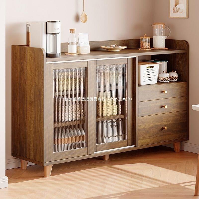 日式餐边柜靠墙一体置物柜实木色客厅茶水柜厨房厨柜碗柜收纳柜子