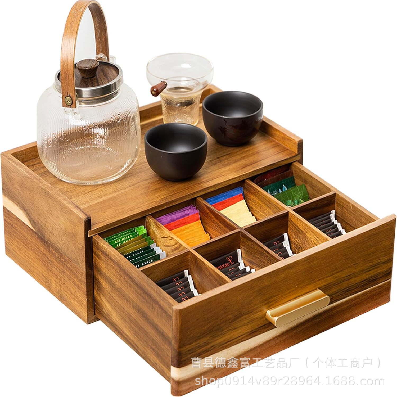 木质茶包多格收纳盒桌面茶具置物架实木抽屉式茶包茶袋储物盒