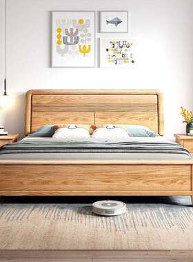北美FAS红橡木欧式简约小户型实木静音1.8/1双人爆款储物主卧婚床