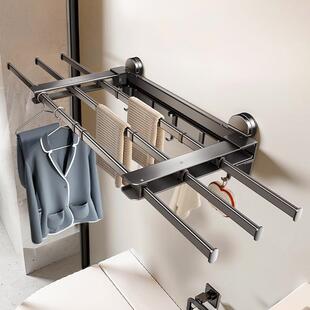 卫生间吸盘毛巾架免打孔隐形伸缩浴巾架浴室放衣服神器厕所置物架