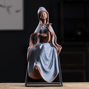 新中式人物书架侍女工艺品家居装饰品陶瓷电视柜客厅创意美女摆件