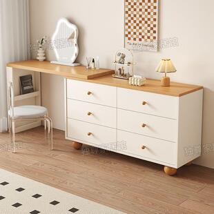 奶油原木风梳妆台斗柜一体实木化妆桌卧室现代简约化妆台2025新款