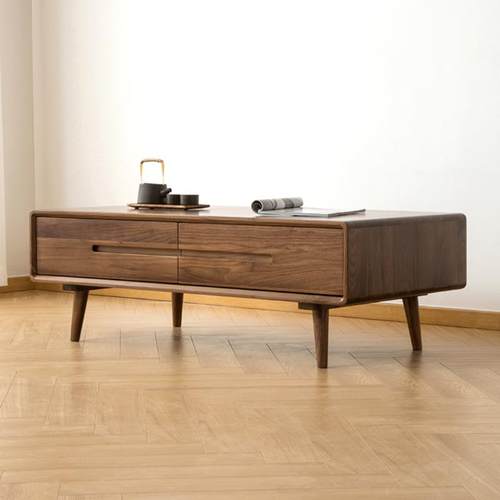 现代简约北美黑胡桃木实木茶几欧式客厅茶桌黑胡桃木橡木储物茶台