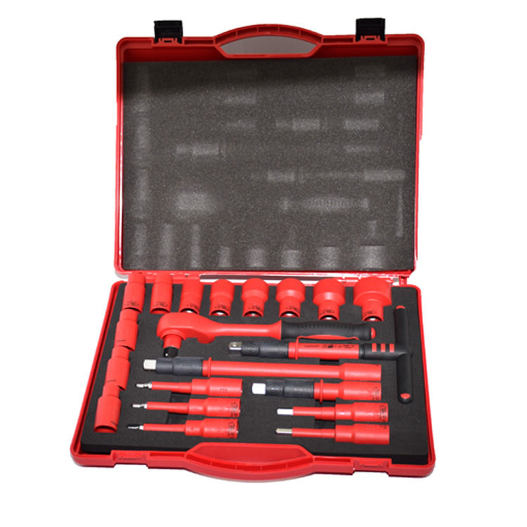 进口20pcs 1/2 VDE 1000V绝缘组合扳手工具套装 加长杆套筒内六角