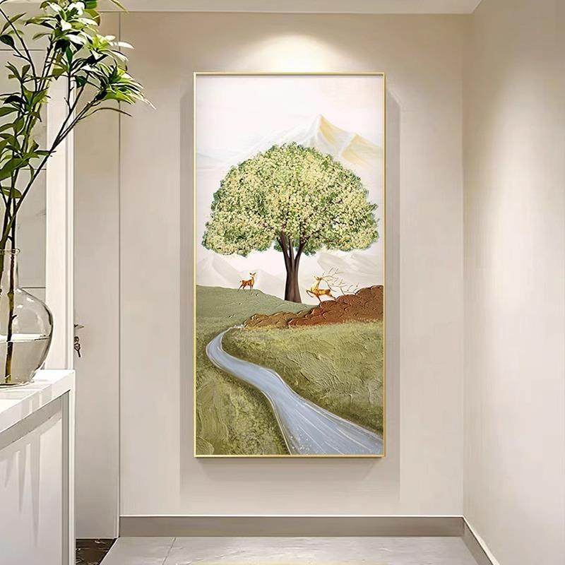 招财满树玄关装饰画福鹿生财寓意好走廊过道挂画抽象发财树墙壁画