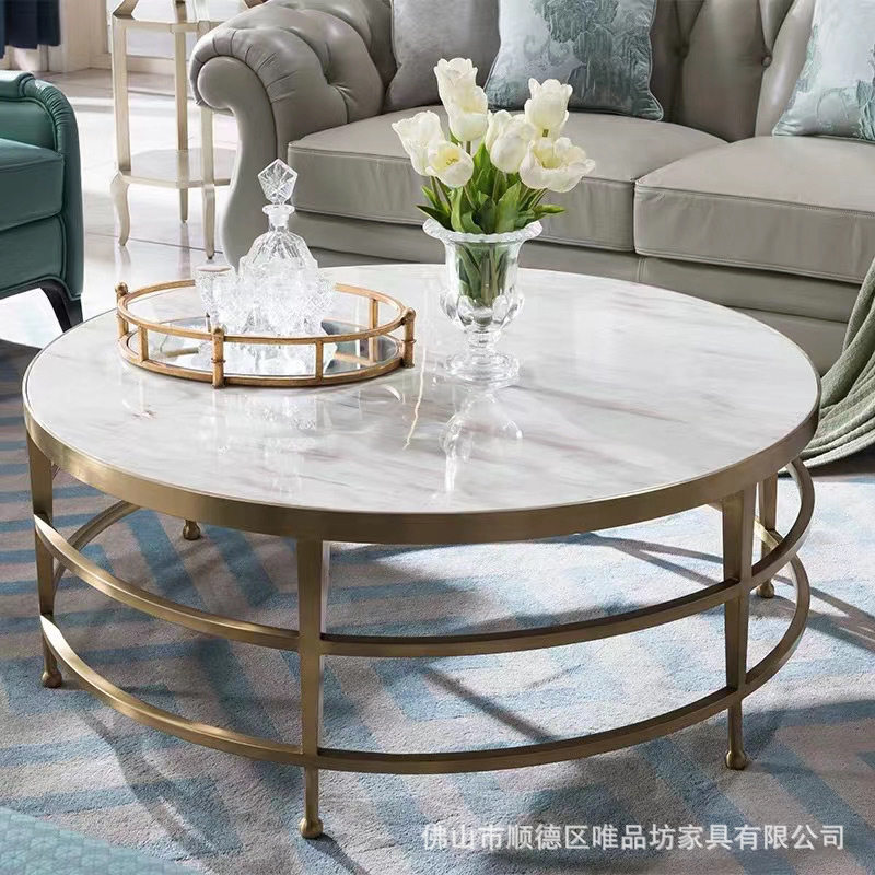 现代美式大理石圆茶几客厅欧式简约轻奢小型茶几角几组合Y7