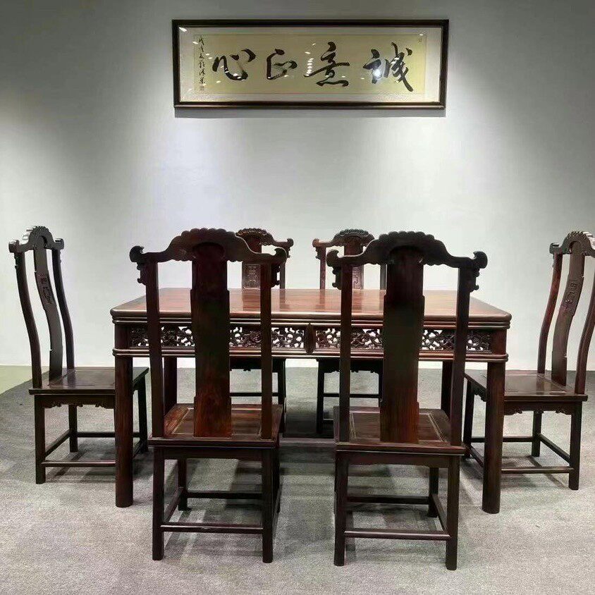老挝大红酸枝交趾黄檀长方形餐桌圆餐桌餐台深雕圆桌圆台清式明式