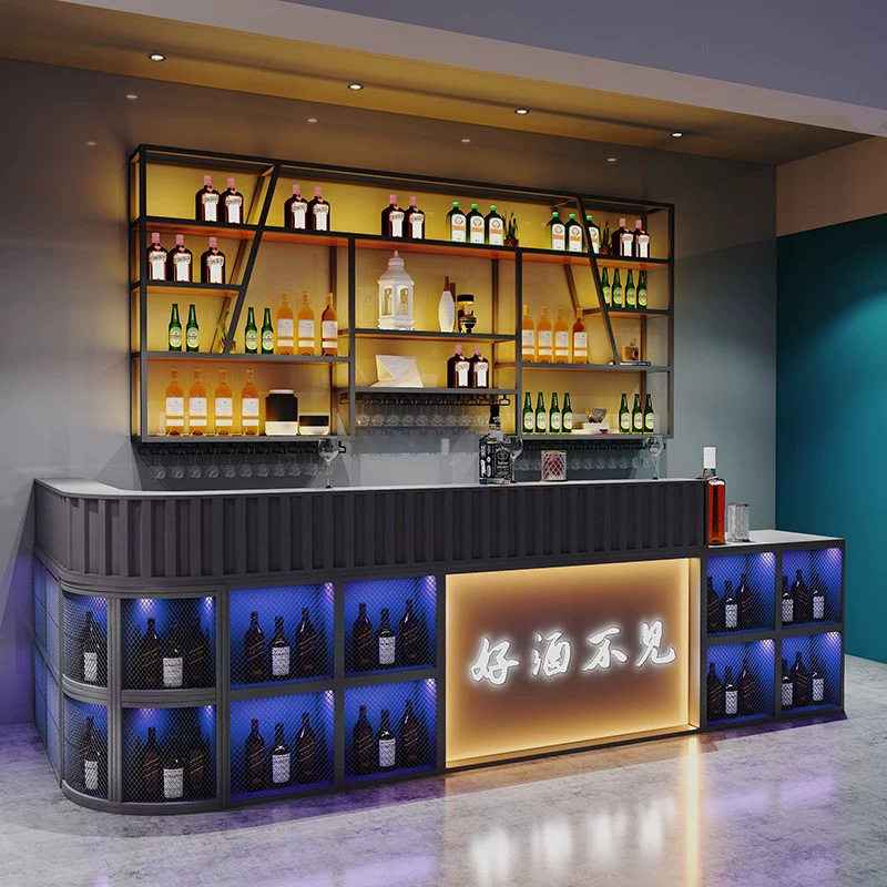 工业风酒吧清吧吧台铁艺收银柜台烧烤店火锅店接待前台复古转角台