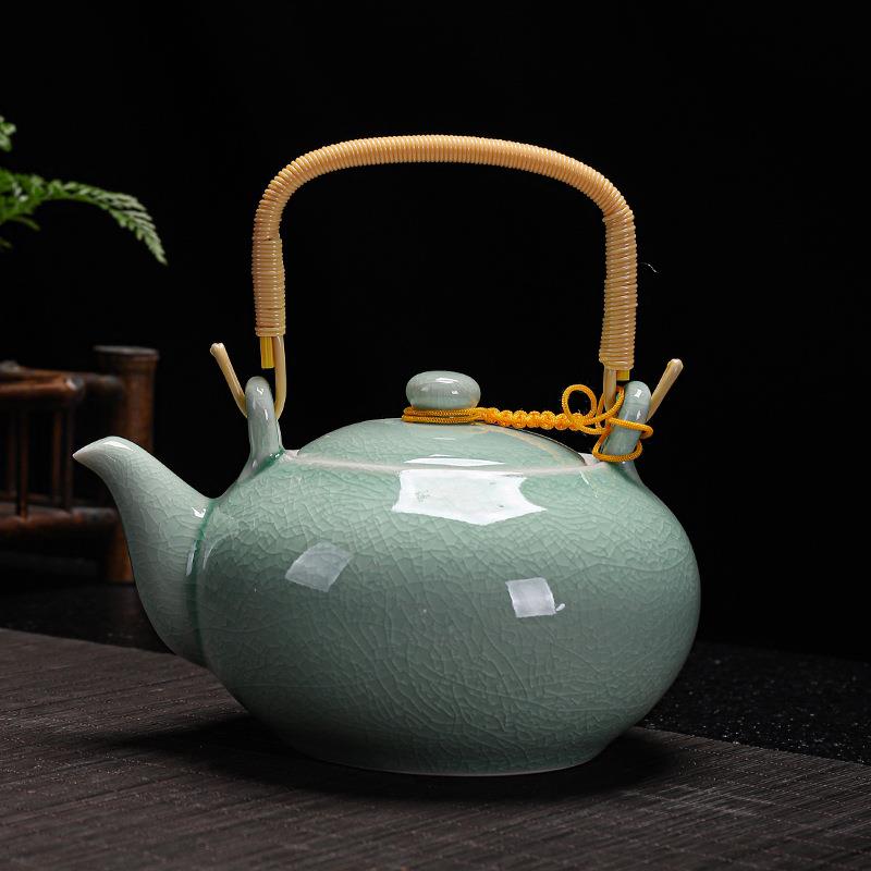 中式汝窑茶具大号提梁壶套装大容量家用泡茶茶壶陶瓷单凉水壶