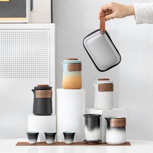 旅行茶具一壶三杯户外旅游泡茶套装露营随行陶瓷快客杯便携包LOGO