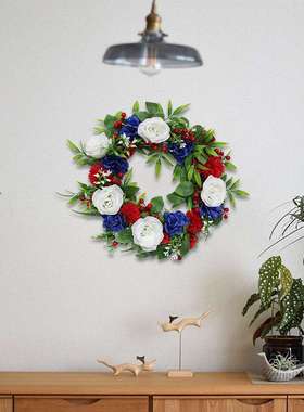 欧式白色玫瑰花环门楣花环壁饰挂饰竹叶装饰红果家居装饰壁橱装饰