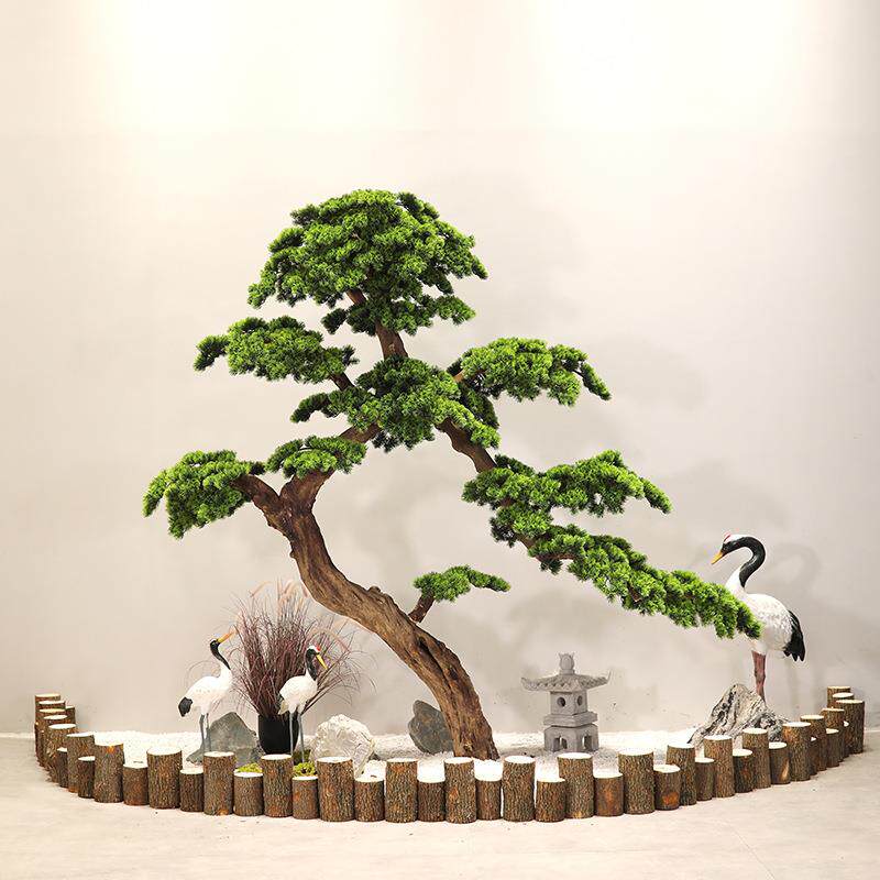 大型迎客松仿真松树崖柏罗汉松绿植摆件中国风美人松景观橱窗装饰