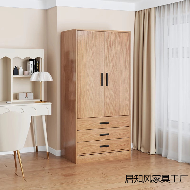 出租房小户型卧室家用衣柜平开门三抽屉木质大空间简易家用收纳柜