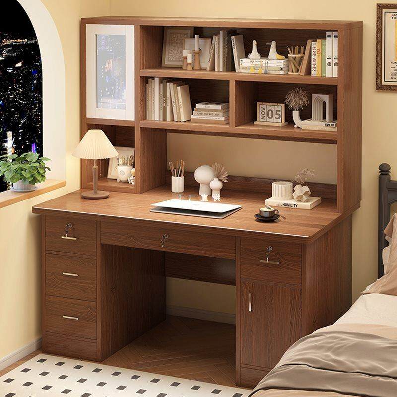 书桌书架书柜一体桌学生家用写字桌初中生卧室学习桌简约电脑桌子
