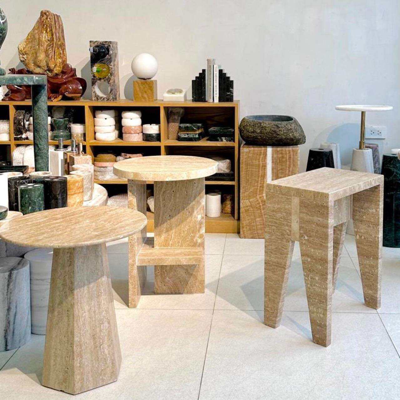 米白罗马大理石洞石黄洞石托盘圆盘珠宝展览展示底座茶几餐桌椅