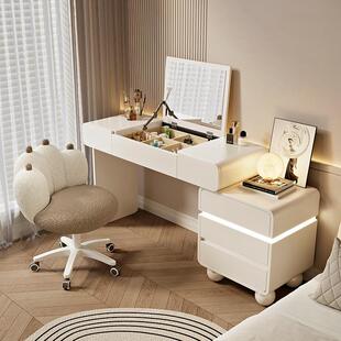 2025新款梳妆台卧室简约现代翻盖镜子可隐藏实木化妆桌斗柜一体