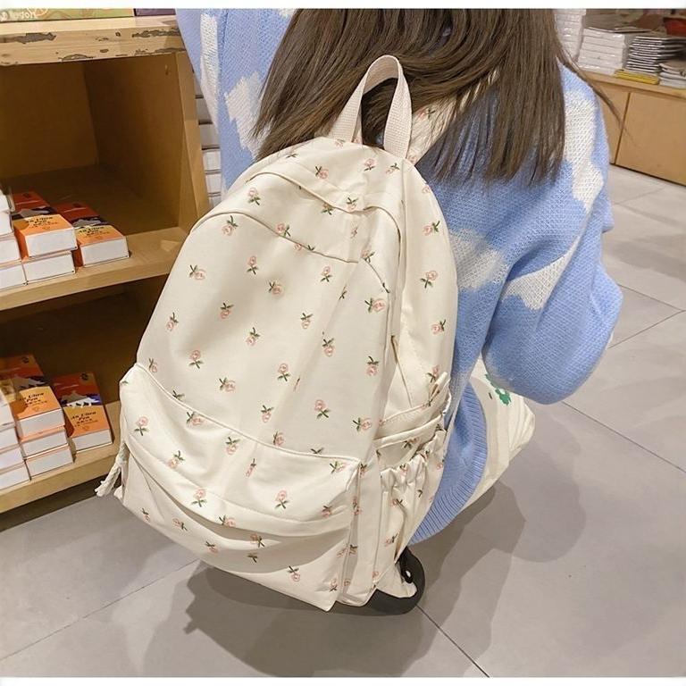 新款 书包女ins日系少女学院风小碎花背包韩版原宿印花中学生双肩