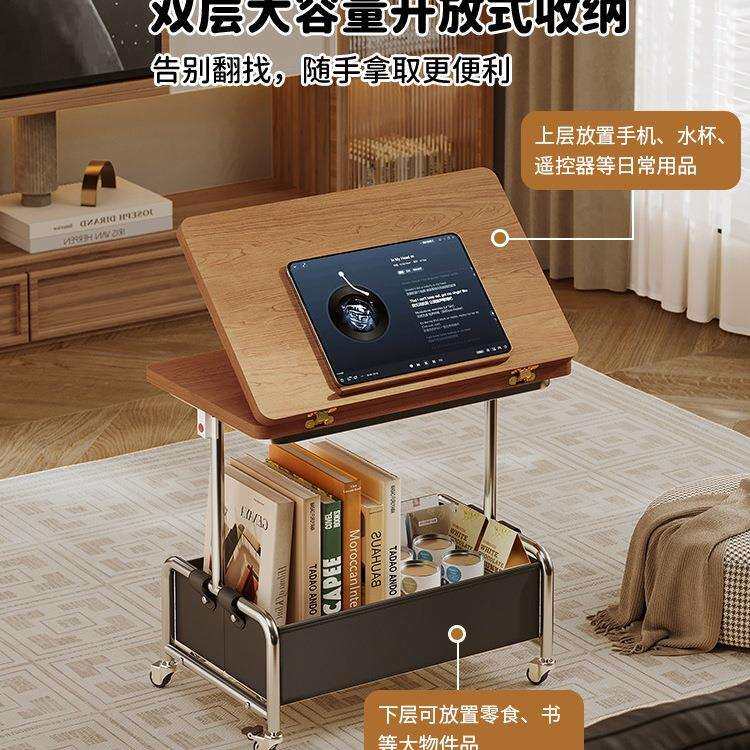 客厅小茶几可移动折叠边几中古风沙发边柜小桌子床头桌轻奢高级感