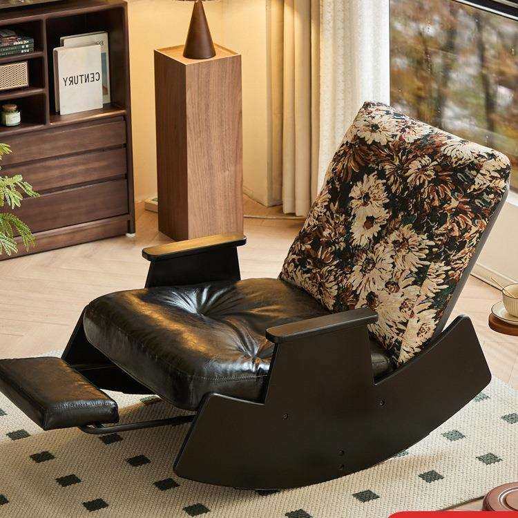 实木摇摇椅阳台单人沙发椅家用客厅休闲椅可睡可躺懒人椅复古tω