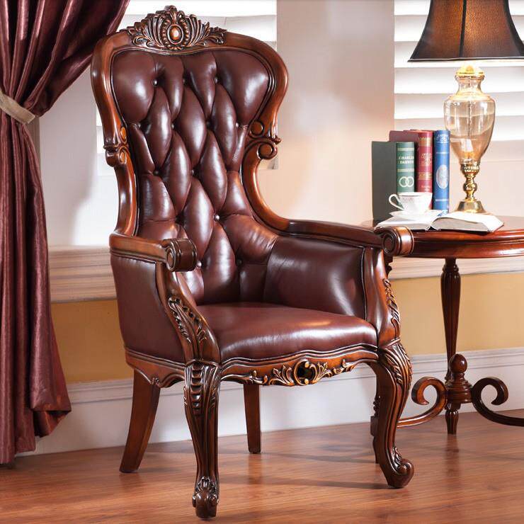 美式真皮老虎椅沙发单人书椅复古欧式实木办公客厅休闲椅子