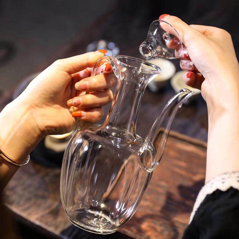 仿宋手执壶瓜棱壶玻璃透明贵妃壶可加热耐高温小茶壶