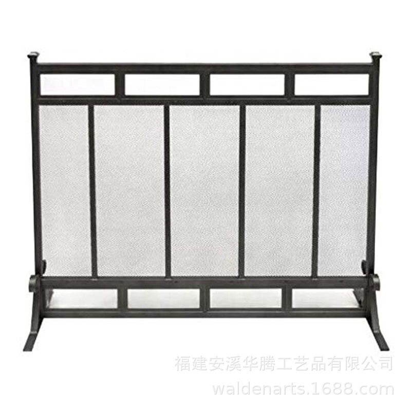简约新中式壁炉护栏铁艺壁炉门座落式隔断屏风带网室内火炉围