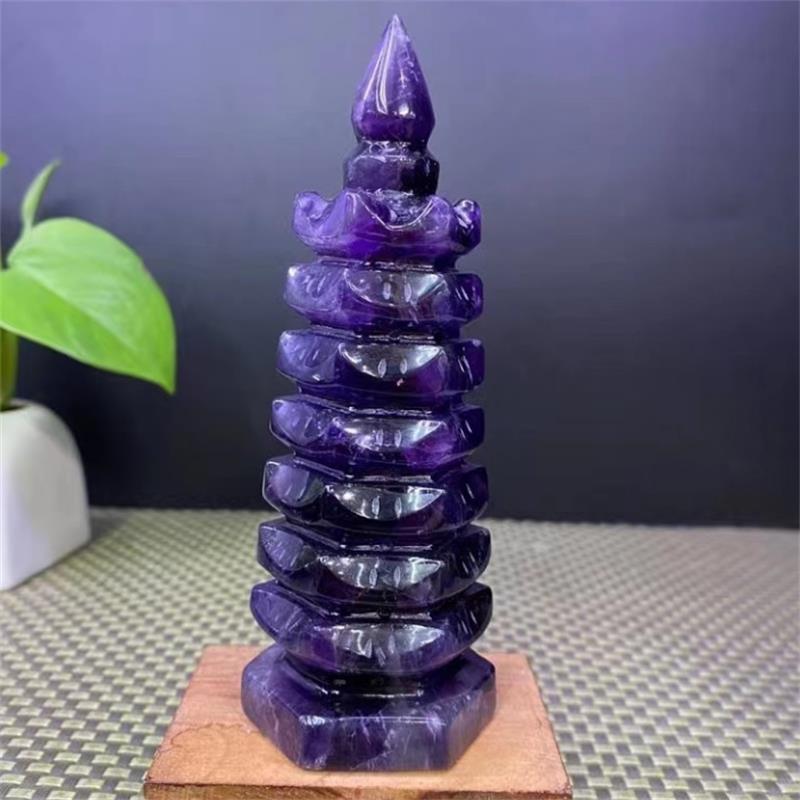 天然紫水晶九层文昌塔摆件紫水晶原石原矿水晶玄关卧室客厅摆件