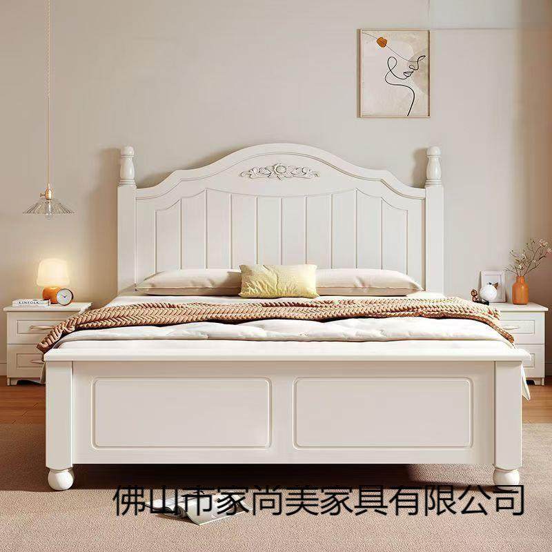 实木床现代简约主卧1米8双人床高端大气奶油风出租房用储物收纳床