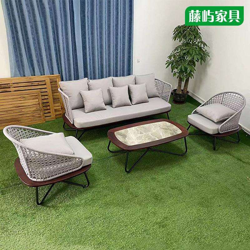 欧式户外藤编沙发藤椅庭院花园民宿家具靠背休闲椅子沙发茶几组合