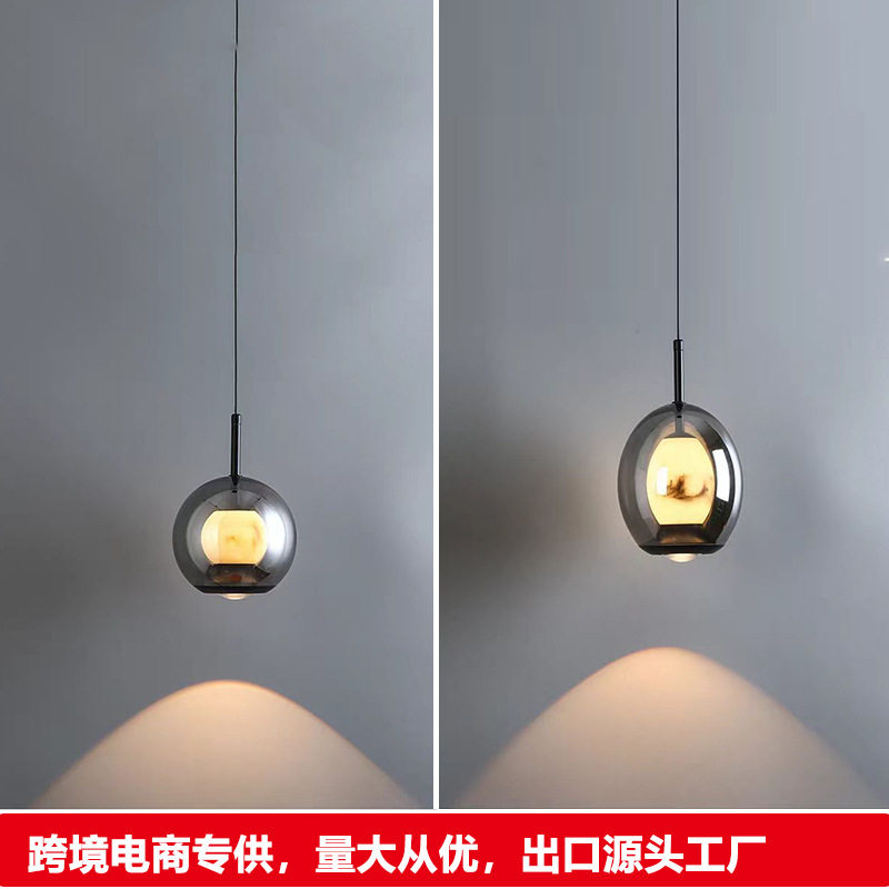 卧室床头吊灯意式高级感创意氛围玄关吊线灯可升降小吊灯中山灯具