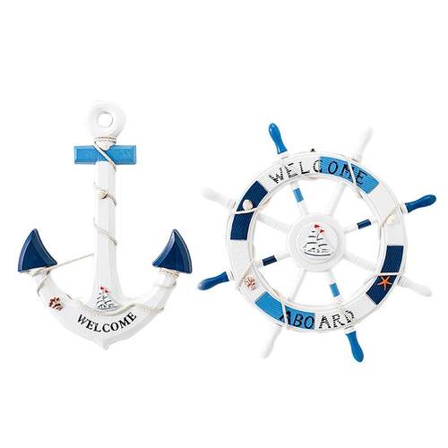 A5L地中海风格舵手装饰船锚船舵组合挂件装饰舵锚方向盘墙壁饰
