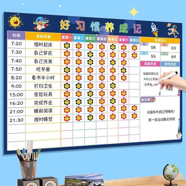 儿童成长自律表磁性墙贴小学生时间管理宝宝奖励贴纸积分卡孩子好