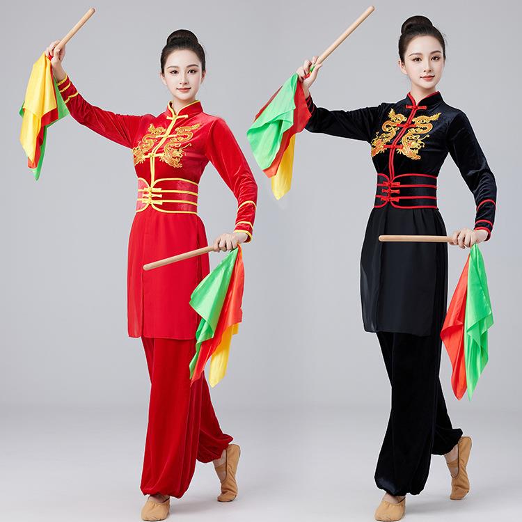 新款广场舞服秋冬款金丝绒打鼓服套装YM2428
