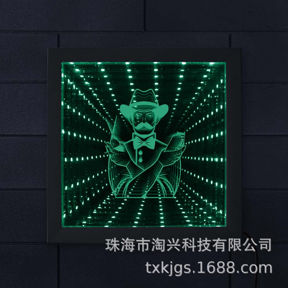 LED灯视觉错觉木框发光深渊镜l理发师理发店变色隧道灯家居装饰