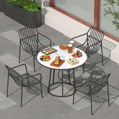 户外大理石围炉煮茶烧烤炉多人室外桌椅庭院休闲餐桌家用院碳烤架