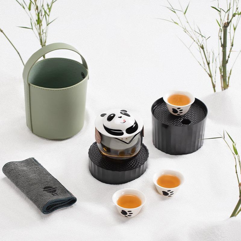 熊猫便携式旅行单人茶具套装快客杯创意一壶二杯陶瓷泡茶壶茶杯