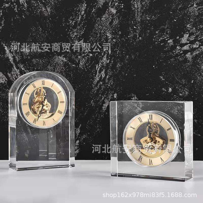 现代简约创意水晶时钟样板房售楼处桌面家居钟表实用器摆件工艺品