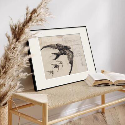 梵高VincentvanGogh燕子马叶子素描手稿装饰画艺术壁画小众挂画