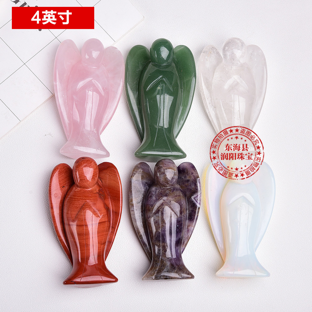 东海天然水晶半宝石4英寸天使能量石手工雕刻工艺品家居摆件批发