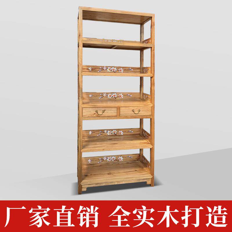 香樟木书架学校图书馆墙壁实木展示架新中式仿古手绘创意家具整装