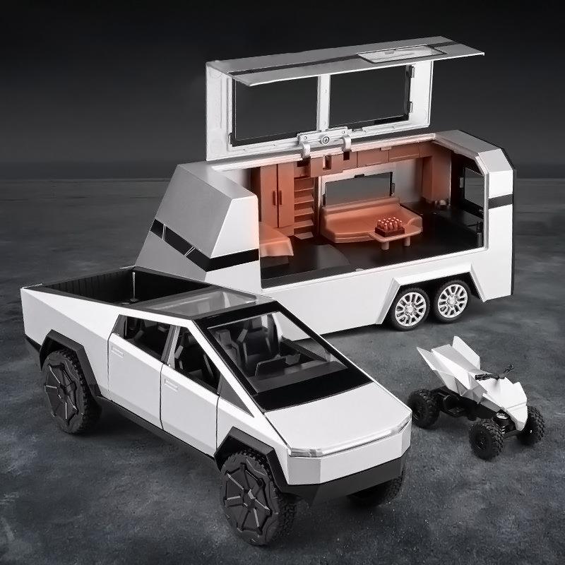 1/24仿真大号特斯皮卡拖挂房车合金模型男孩越野汽车玩具热卖