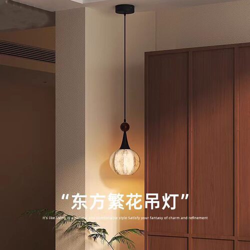 观璞原木东方繁花艺术灯法式中古风入户玄关吊线灯卧室床头氛围灯