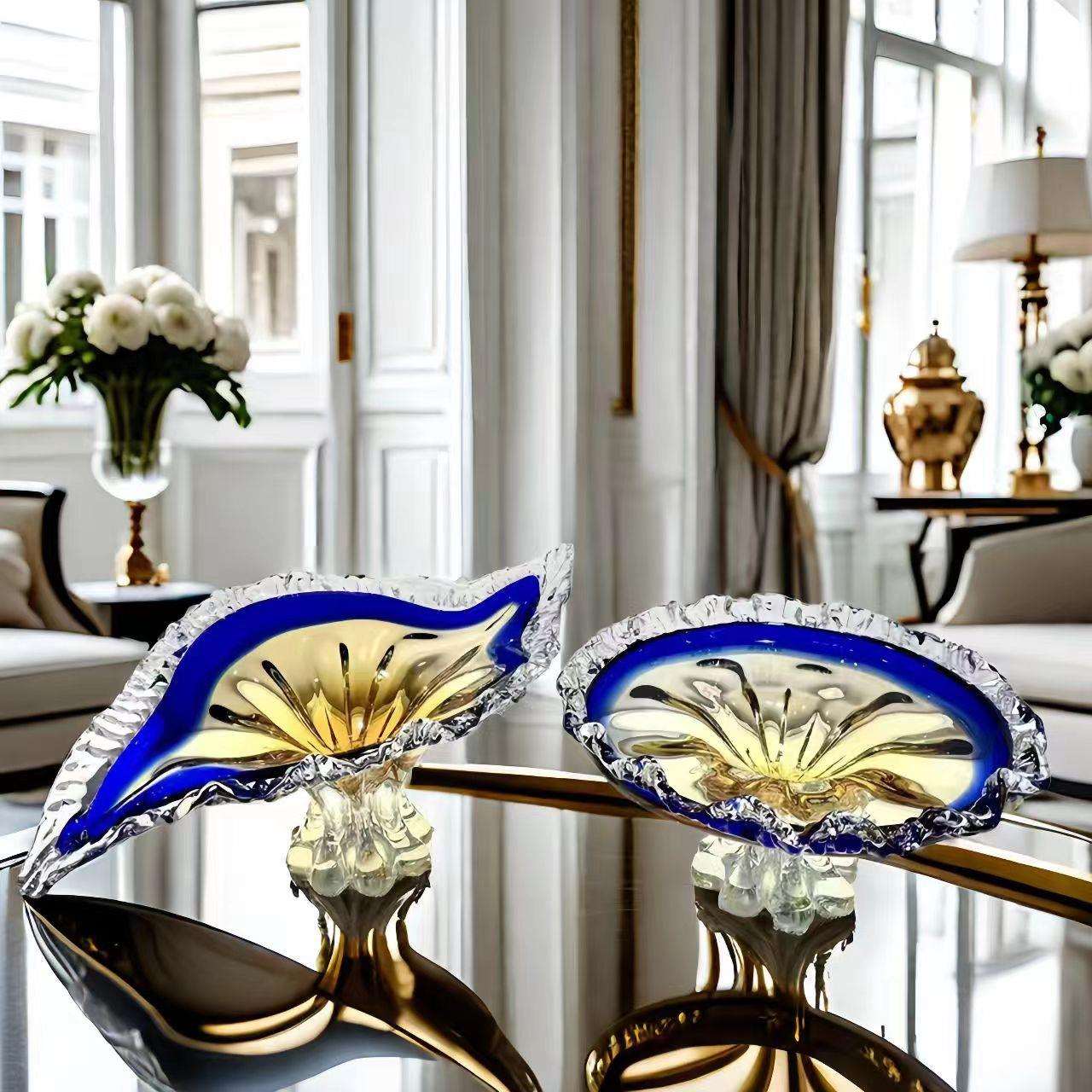 家居高档轻奢创意琉璃果盘现代大号水晶玻璃高端高脚水果盘样板间