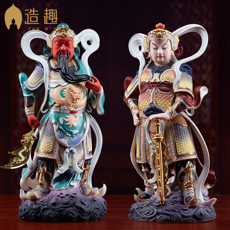 造趣陶瓷伽蓝韦陀菩萨像德化招财武财神关公韦驮左右护法供奉摆件