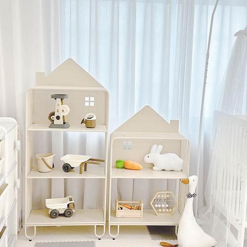 奶油风儿童书架置物架落地客厅绘本收纳创意书柜简易卧室飘窗铁艺