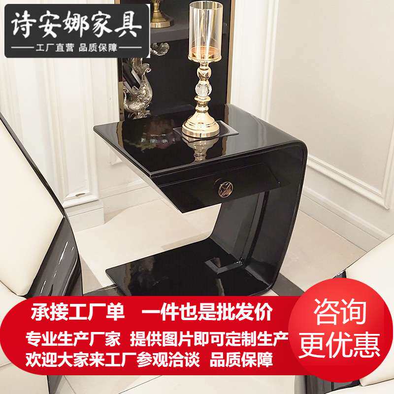 意式轻奢角几 小户型客厅实木雕刻边几简约后现代茶桌别墅家具