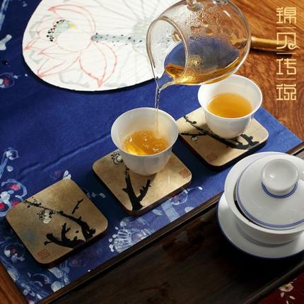 锦贝传说螺钿胡桃木质茶杯垫实木茶道杯托隔热垫创意餐桌垫子茶垫