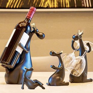 饰礼物 北欧创意红酒架摆件家用倒挂高脚酒杯架子鹿酒托酒瓶置物装